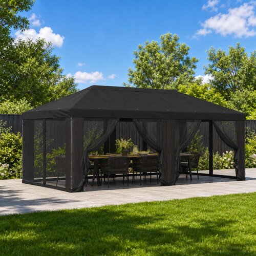  Pokrov za gazebo s bočnim zidovima 6 x 3 m Crna Poliester 190 Cene