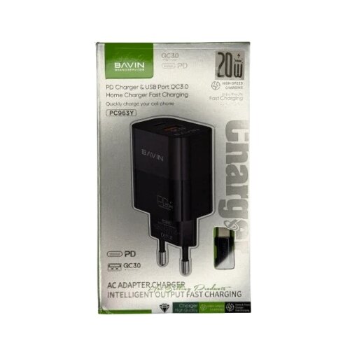 BAVIN punjač 20W PD Usb A/Type C + kabl C-C PC963Y-CC crna Cene