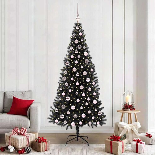 vidaXL Božično drevo med 300 LED z stojalom Črna 210 cm PVC Cene