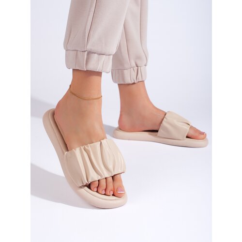 Shelvt Ruffled women's flip-flops beige Cijene