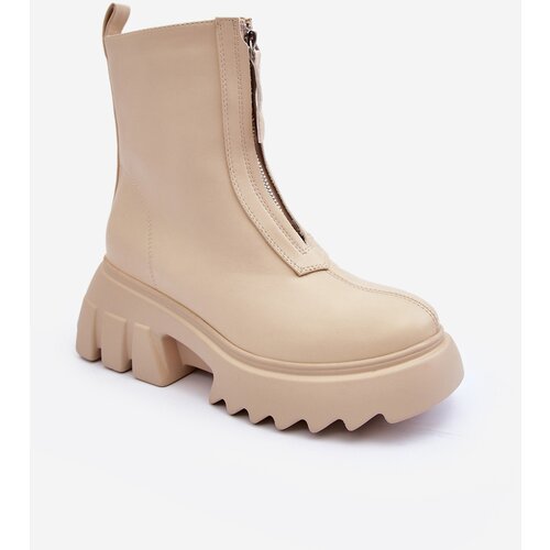 Boto Women's Massive Platform Boots with Zipper Beige Kusma Cene