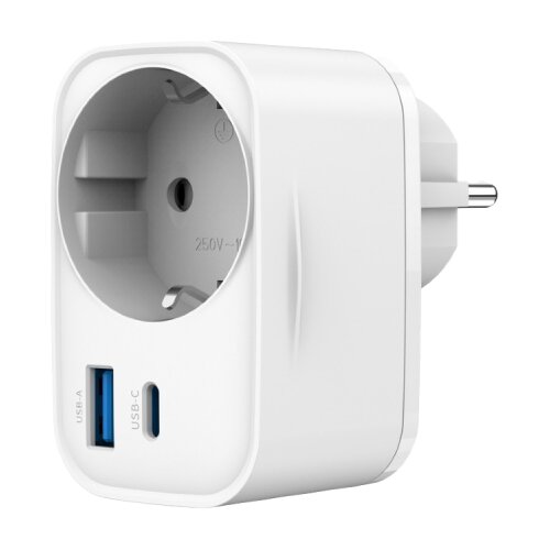 Gembird USB punjač Type-C + USB-A + shuko, 3A, white TA-ACPDQC20-01-W Slike