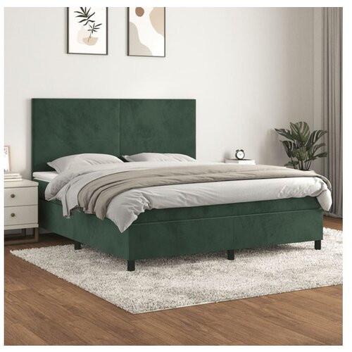 vidaXL Box spring postelja z vzmetnico temno zelena 160x200 Cene