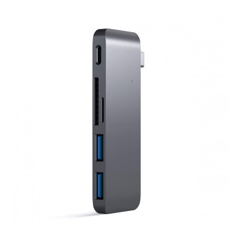 Satechi Aluminum Type-C Passthrough USB Hub, 3x USB 3.0, MicroSD, siva Cene