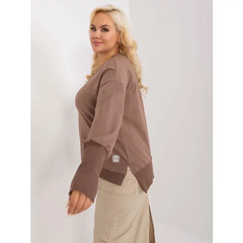 Fashion Hunters Brown plus size blouse with long sleeves
