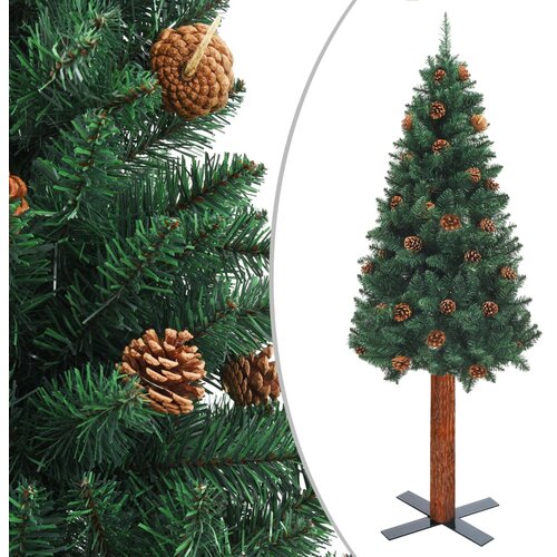 vidaXL Ozka novoletna jelka pravi les in storži zelena 150 cm PVC Cene
