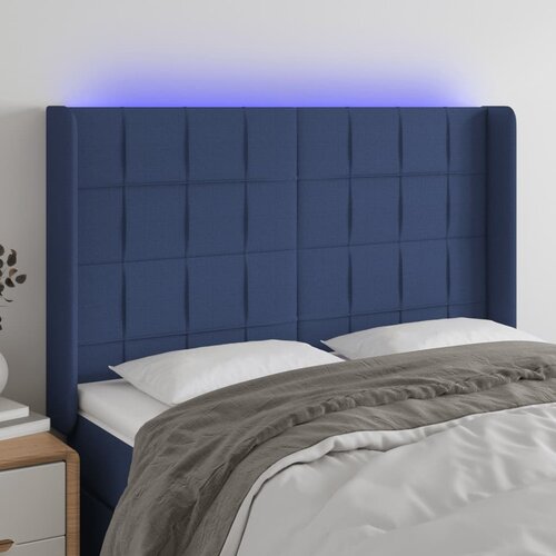 vidaXL LED posteljno vzglavje modro 147x16x118/128 cm blago Cene