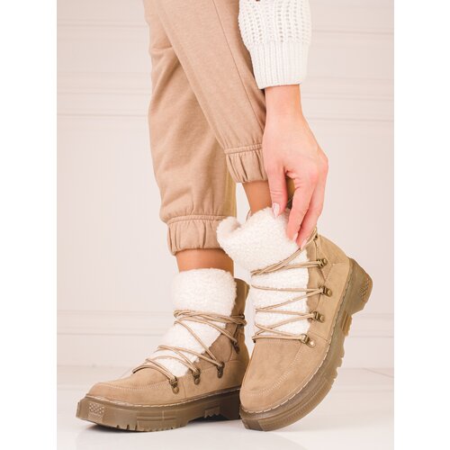 SHELOVET Women&amp;#039;s brown snow boots with sheepskin coat Slike
