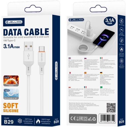 Jellico B29 USB-C 3.1A 1M KABEL ZA TELEFONE S FUNKCIJO HITREGGA POLNJENJA, (5000334627) Slike