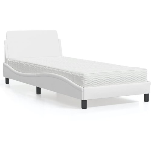 VidaXL Postelja z vzmetnico bela 90x190 cm umetno usnje Slike
