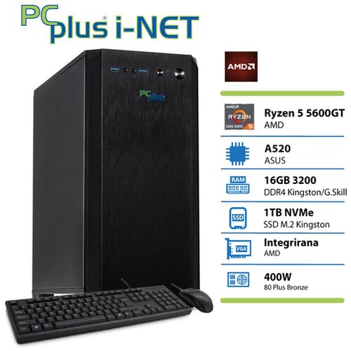 PCPLUS namizni računalnik i-NET Ryzen 5 5600GT/16GB/SSD 1TB/brez OS/integrirana AMD Radeon 147328 + tipkovnica + miška Cene
