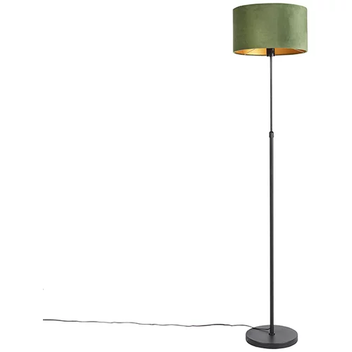 QAZQA Stoječa svetilka črna z velur odtenkom zelena z zlatom 35 cm - Parte