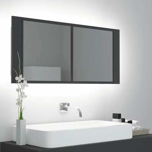 vidaXL LED kopalniška omarica z ogledalom siva 100x12x45 cm akril, (20580169)