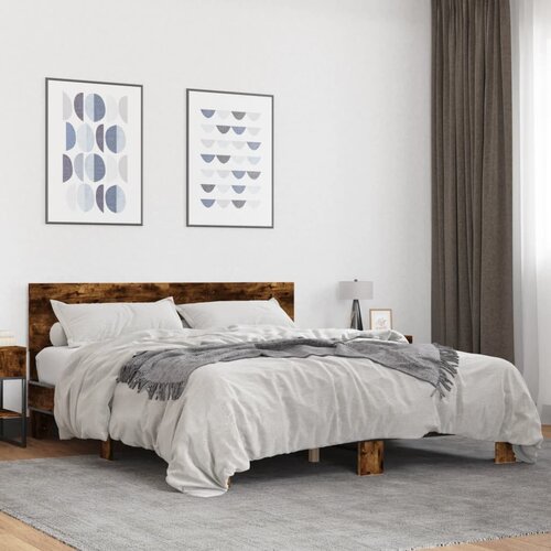Furnova Posteljni okvir dimljeni hrast 150x200 cm inž. les in kovina, (21934366) Slike
