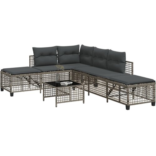 The Living Store Vrtna kotna garnitura 3-delna z blazinami siv poli ratan - Vrtna Sedežna Garniture, (21625359) Cene