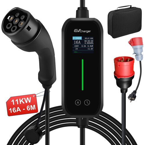 JUNSUN Tip 2 EV električni avtomobilski polnilni kabel – Trifazni 11KW, nastavljiv tok, LCD zaslon, prenosni polnilnik 6 m z vtičem Schuko 6-16A IP67, (22148589) Cene
