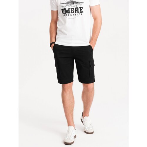 Ombre Men's single color shorts with cargo pockets - black Cene