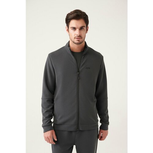 Avva Men's Anthracite Soft Touch High Collar Front Zippered Comfort Fit Relaxed Cut Sweatshirt Cene