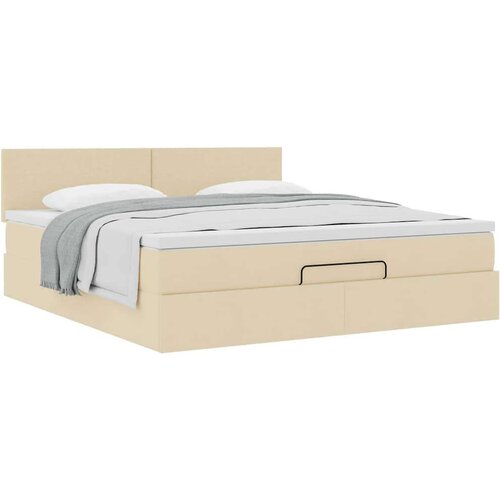 VidaXL Otomanski krevet s madracem krem 160x200 cm od tkanine Slike