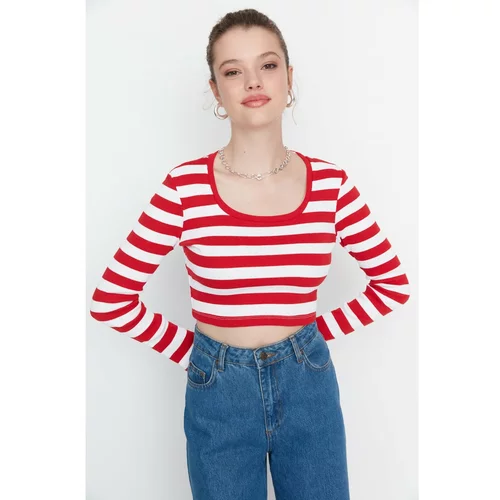 Trendyol Red Crop Knitted Blouse