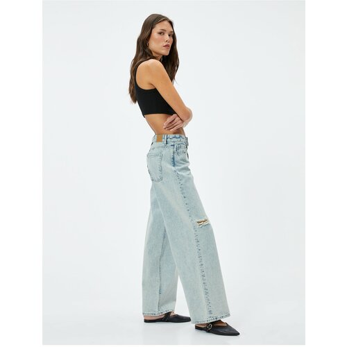 Koton Straight Wide Leg Low Waist Denim Trousers Frayed Pocket Cotton - Loose Straight Jeans Slike