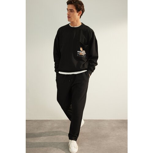 Trendyol Men&amp;#039;s Black Regular Fit Printed Knitted Pajamas Set Slike
