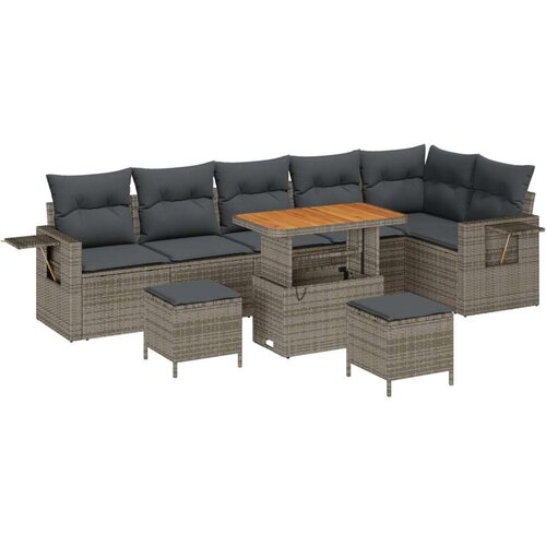  Vrtna garnitura - 9-dijelni set vrtnih sofa s jastučićima sivo poli ratan akacija  3-dijelni set vrtnih blagovaonica s jastučići Cijene