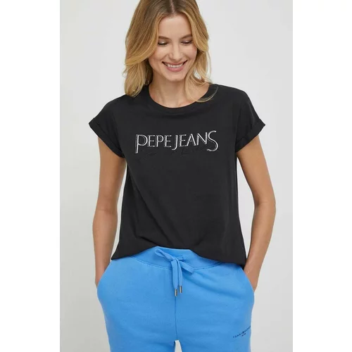 PepeJeans Bombažna kratka majica HANNON ženska, črna barva