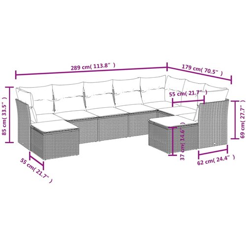  9-dijelni set vrtnih sofa s jastucima crni od poliratana Slike