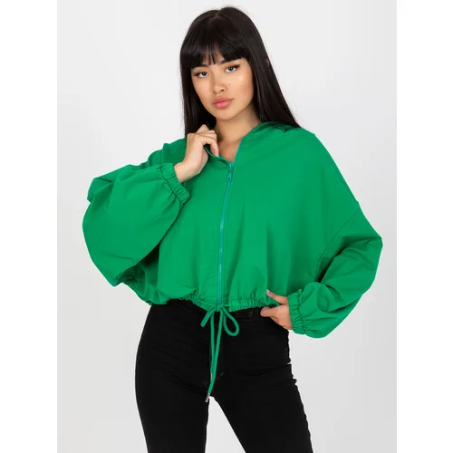 Fashion Hunters Basic green zip-up hoodie with RUE PARIS hood