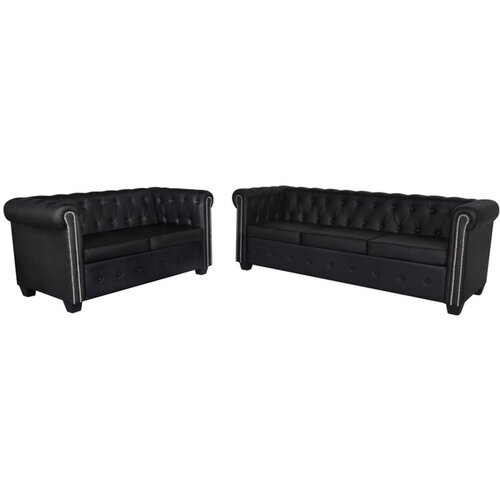  Chesterfield kavč dvosed in trosed um. usnje črne barve Cene