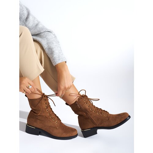Shelvt Brown women&amp;#039;s lace-up boots with low heels Slike