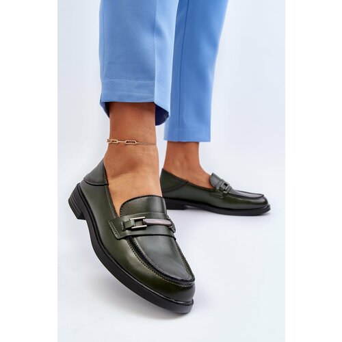 Kesi Women's leather loafers dark green Nurea Slike