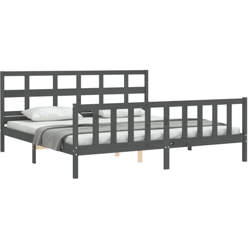  Okvir za krevet s uzglavljem sivi 200 x 200 cm od masivnog drva Slike