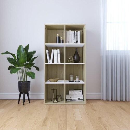 VidaXL Ormarić za knjige / komoda bijeli i hrast 66x30x130 cm iverica Slike