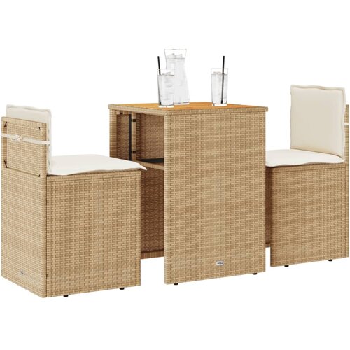 VidaXL 3-dijelni bistro set s jastucima bež od poliratana Slike