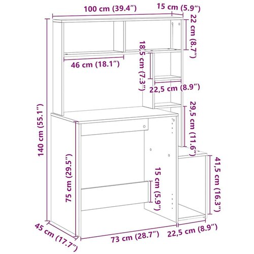 vidaXL Radni stol s policama boja hrasta 100x45x140 cm drveni Cene