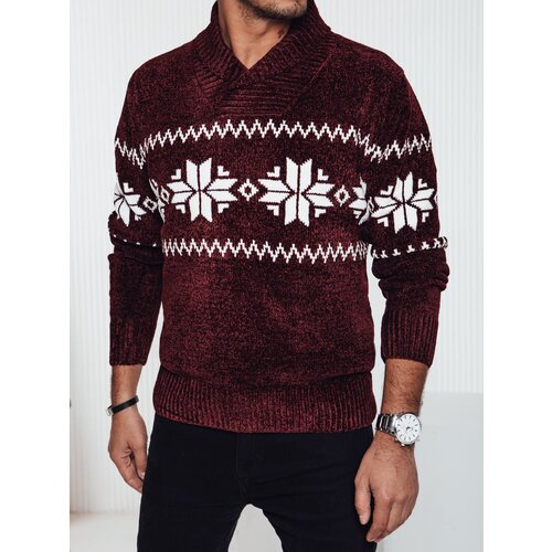 DStreet Sweter męski w śnieżynki bordowy Slike