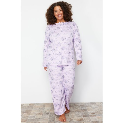 Trendyol Curve Lilac Floral Pattern Knitted Pajamas Set Slike