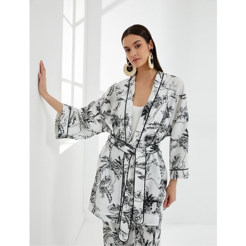 Koton Floral Kimono Sash Detail Wide Sleeves Piping Slike