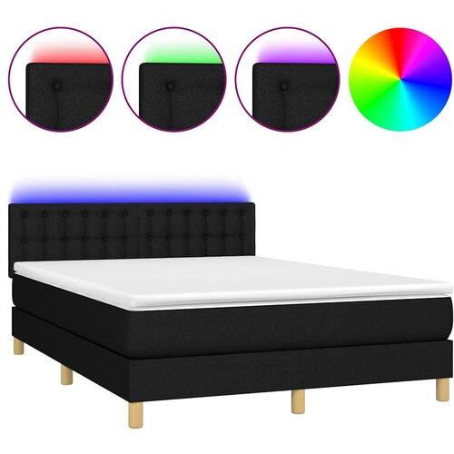  Krevet box spring s madracem LED crni 140x190 cm od tkanine Slike