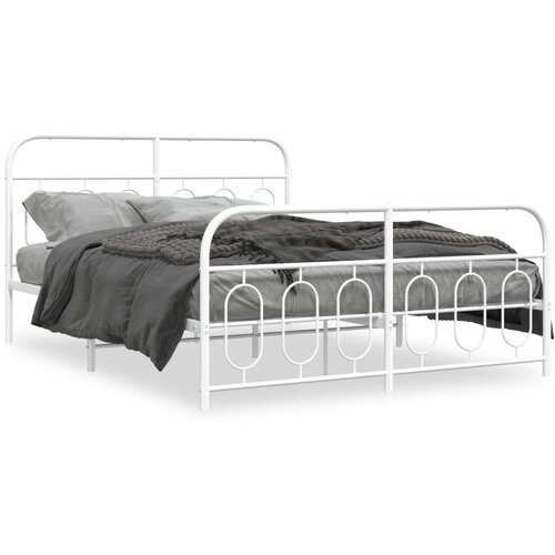 vidaXL Kovinski posteljni okvir z vzglavjem in vznožjem bel 135x190 cm Cene