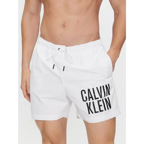 Calvin Klein Swimwear Kopalne hlače Medium Drawstring-Nos KM0KM00739 Bela Regular Fit