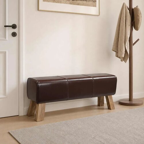  Klupa 110 x 30 x 45 cm Prava koža Tamno smeđa - Tamno smeđa Cijene