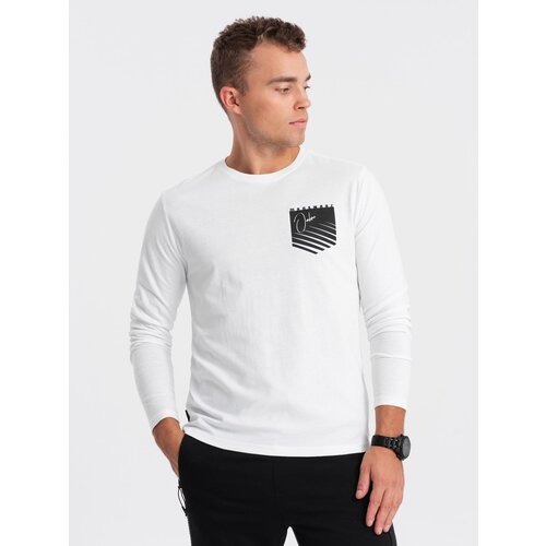 Ombre Longsleeve męski z printem w kształcie kieszonki - biały Slike