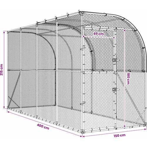  Kavez za piletinu uz zid Srebrna 400 x 150 x 215 cm Slike