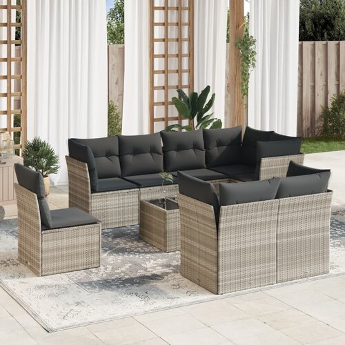 VidaXL 9-dijelni set vrtnih sofa od poliratana s jastucima svjetlosivi Slike