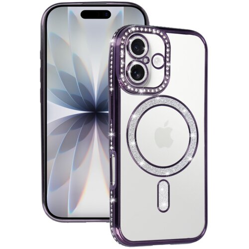 Onasi Silikonski ovitek Luxury MagSafe za iPhone 17 - prozorno vijola z ble&scaron;čicami Cene