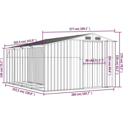 vidaXL Vrtna lopa rjava 277x365,5x179 cm pocinkano jeklo Cene