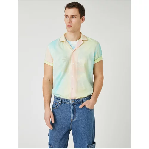 Koton Summer Shirt with Short Sleeves, Tie-Dyeing Look Notched Collar.